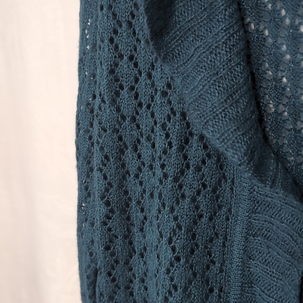 Apt 9 Teal Wool Blend Open Front Loose Knit Cardigan Size Petite Medium - Picture 3 of 5